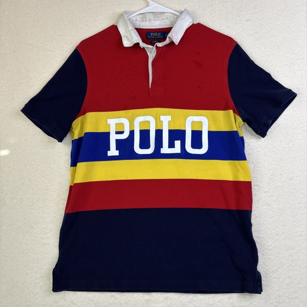Polo Ralph Lauren Hi Tech Limited Edition Rugby Shirt Size M Spell Out oil spots